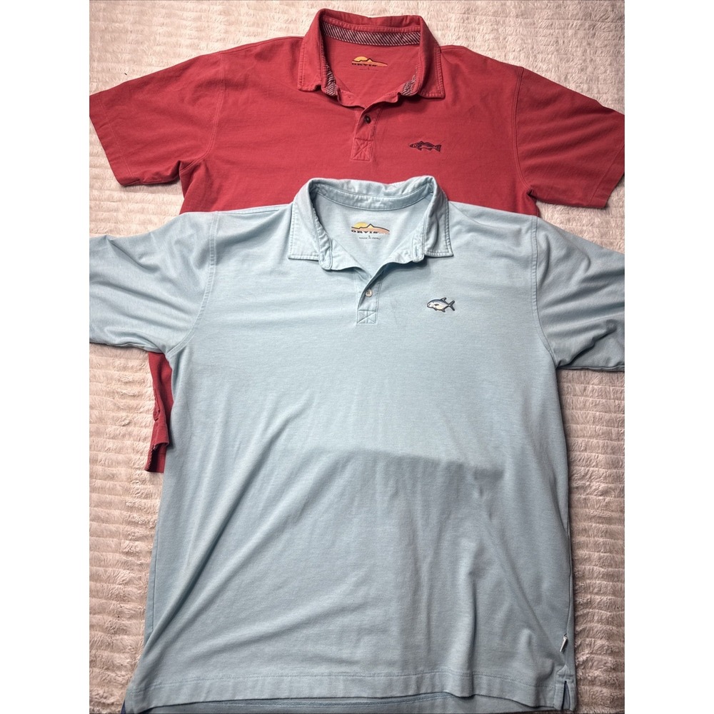 Orvis Polo Shirts Men Large 2 Pack Bundle Cotton Blend Short Sleeve Red & Blue